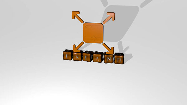 3D illustration of EXPAND graphics and text made by metallic dice letters for the related meanings of the concept and presentations. icon and background