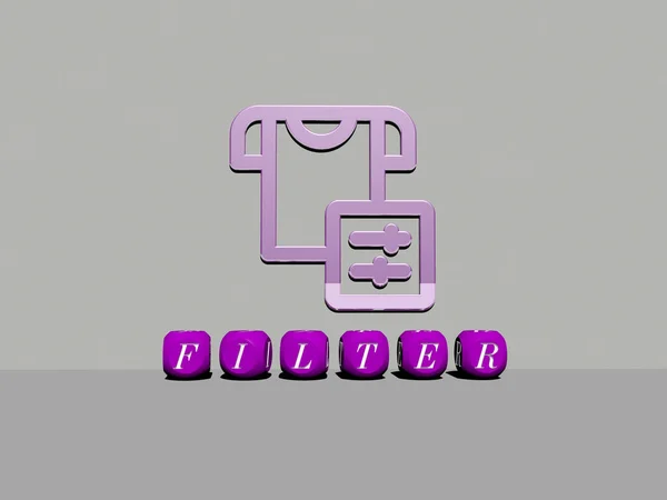 Графическое Изображение Фильтра Вертикально Вместе Текстом Построенным Металлическими Кубическими Буквами — стоковое фото