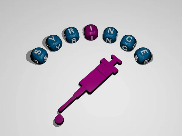 Representação Syringe Com Ícone Parede Texto Dispostos Por Letras Cúbicas — Fotografia de Stock
