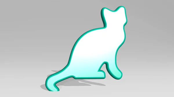 Cat Stand Con Ombra Illustrazione Scultura Metallica Sfondo Bianco Con — Foto Stock