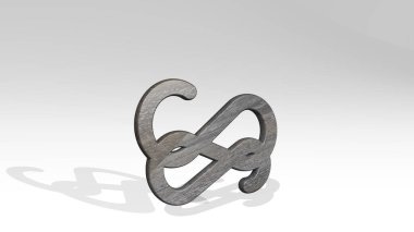 Parlak metalik bir heykelin ışık arkaplanına gölge düşüren üç boyutlu illüstrasyonuyla yapılmış krampa dikimi. sanat ve tasarım