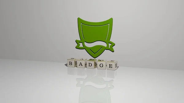 Immagine Grafica Badge Verticalmente Insieme Testo Costruito Lettere Metalliche Cubiche — Foto Stock