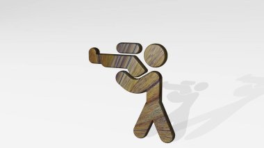 Tüfek atan kişi, gölgesini perspektiften yansıtıyor. Üç boyutlu metalik malzemelerden yapılmış kalın bir heykel. arkaplan ve resimleme