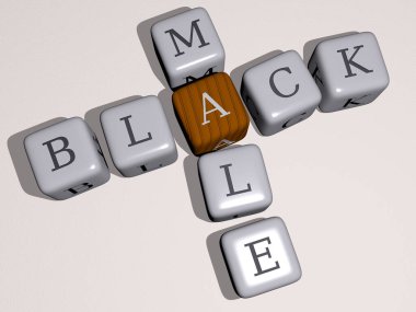 Üst perspektiften gelen kübik harflerle oluşturulan siyah erkek kombinasyonu, konsept sunumu için mükemmel. arkaplan ve resimleme