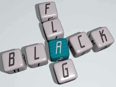 En üst perspektiften gelen kübik harflerle oluşturulan siyah FLAG kombinasyonu, konsept sunumu için mükemmel. arkaplan ve resimleme