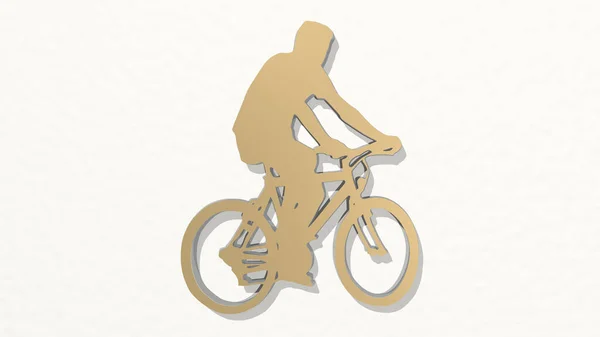 Bicycle Wall Illustration Metallic Sculpture White Background Mild Texture Bike — Stock Photo, Image