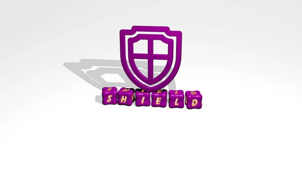 Representação Escudo Com Ícone Parede Texto Dispostos Por Letras Cúbicas — Fotografia de Stock