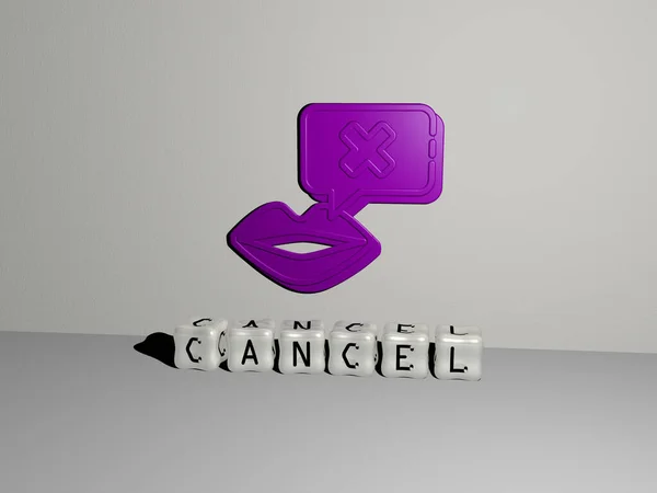 3D graphical image of CANCEL vertically along with text built by metallic cubic letters from the top perspective, excellent for the concept presentation and slideshows. illustration and icon