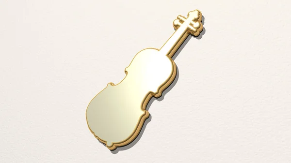 Violin Ett Perspektiv Väggen Tjock Skulptur Gjord Metalliska Material Rendering — Stockfoto