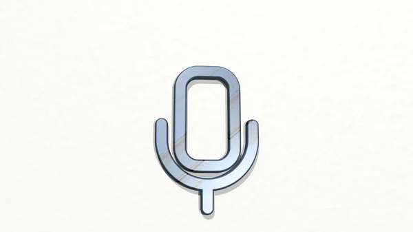 Mikrofon Vyrobený Ilustrací Lesklé Kovové Sochy Stěně Světelným Pozadím Audio — Stock fotografie