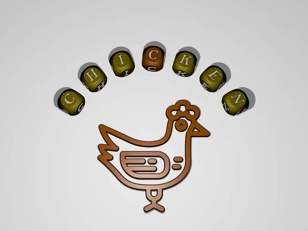 Representação Chicken Com Ícone Parede Texto Dispostos Por Letras Cúbicas — Fotografia de Stock