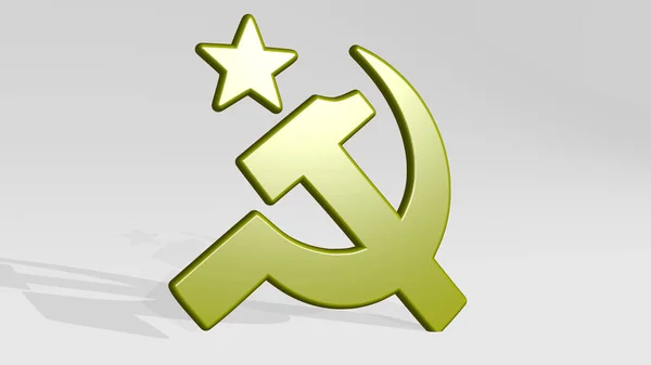 ソビエト連邦のシンボルは影で立っています 穏やかな質感の白い背景に金属彫刻の3Dイラスト 社説とロシア — ストック写真