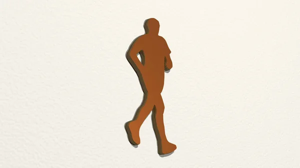 Athletic Runner Der Wand Illustration Einer Metallischen Skulptur Auf Weißem — Stockfoto