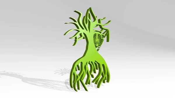 Spider Web Tree Steht Mit Schatten Illustration Einer Metallischen Skulptur — Stockfoto