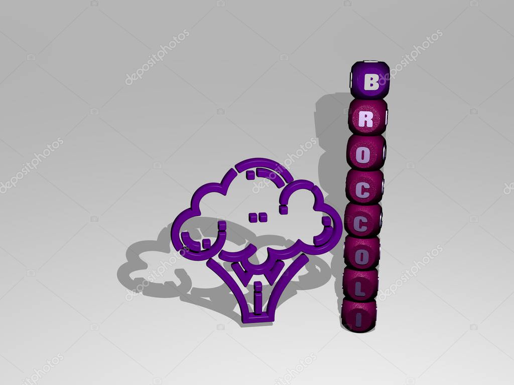 Representación 3D de BROCCOLI con icono en la pared y texto arreglado