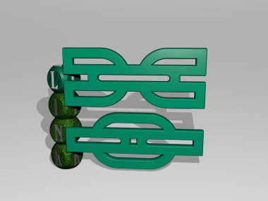LINK 'in dikey olarak 3B grafiksel görüntüsü ve üst perspektiften metalik kübik harflerle simgenin etrafına inşa edilen yazı. Konsept sunum ve slayt gösterileri için mükemmel. resimleme