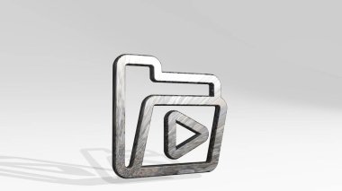 FOLDER MEDIA, ışık arka planında parlayan metalik bir heykel gölgesinin 3 boyutlu çizimi ile yapıldı. iş ve simge