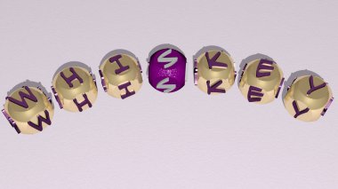 Viski bulmacaları ayna zemininde kübik harflerle düzenlenir, kavram anlamı ve sunum. alkol ve cam