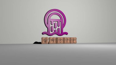 WASTE 'ın duvarında simge ve ayna zemininde metalik kübik harflerle konsept ve slayt gösterisi sunumu için düzenlenmiş üç boyutlu temsili. arkaplan ve resimleme