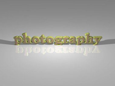 Işık perspektifli ve gölgeli üç boyutlu PHOTOGRAPHY metni, çeşitli uygulamalar için ideal bir resim. Yayın ve şehir