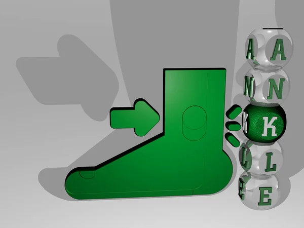 Представление Ankle Иконкой Стене Текстом Упорядоченным Металлическими Кубическими Буквами Зеркальном — стоковое фото