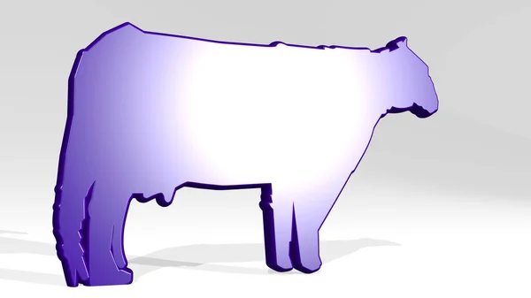 Cow Realizzato Con Illustrazione Una Scultura Metallica Lucida Con Ombra — Foto Stock