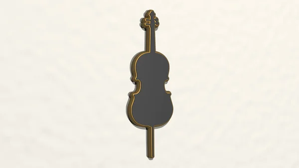 violin on the wall. 3D illustration of metallic sculpture over a white background with mild texture. music and classical