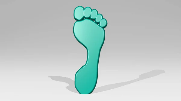 Foot Sole Sign Perspective Shadow Thick Sculpture Made Metallic Materials — Stock Photo, Image