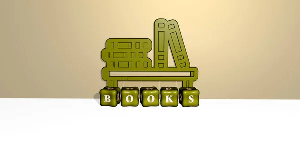 Representación Libros Con Icono Pared Texto Dispuesto Por Letras Cúbicas —  Fotos de Stock