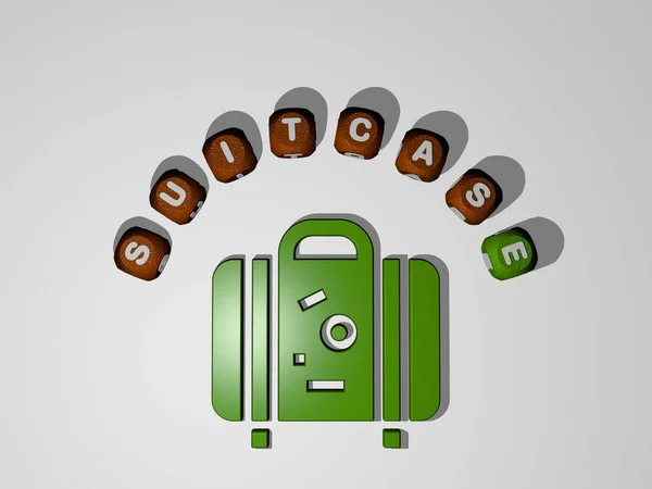 Representación Suitcase Con Icono Pared Texto Dispuesto Por Letras Cúbicas — Foto de Stock