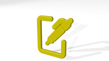 Gölgeli kalem standı. Metalik heykelin beyaz arka planda, yumuşak desenli üç boyutlu çizimi. iş ve konsept