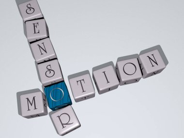 En üst perspektiften gelen kübik harflerle yapılmış hareket sensörü kombinasyonu, konsept sunumu için mükemmel. arkaplan ve soyut