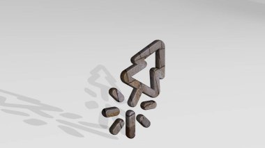 DEFORESTASYON TÜRKÇE iki ışıkla gölge düşürüyor. Metalik heykelin beyaz arka planda, yumuşak desenli üç boyutlu çizimi. çevre ve ekoloji