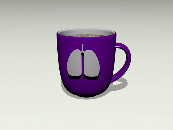 Иллюстрация Значка Lungs Вытиснутого Чашке Кофе Белом Фоне Тенями Человека — стоковое фото