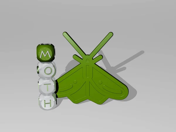 Graficzny Obraz Moth Pionowo Wraz Tekstem Zbudowanym Wokół Ikony Pomocą — Zdjęcie stockowe