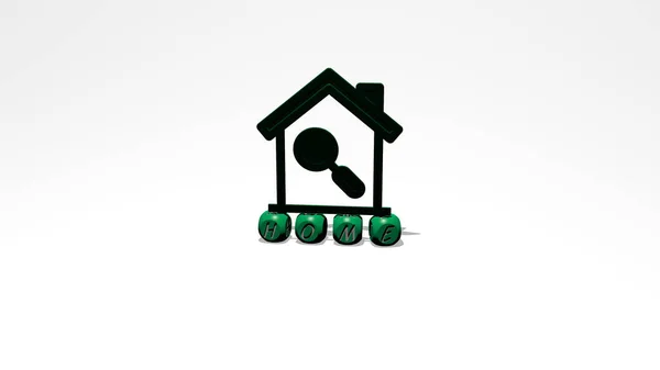 Representação Casa Com Ícone Parede Texto Dispostos Por Letras Cúbicas — Fotografia de Stock