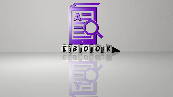 Grafický Obraz Ebooku Svisle Spolu Textem Vytvořeným Kovovými Krychlovými Písmeny — Stock fotografie