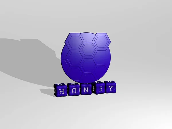 Графическое Изображение Honey Вертикально Вместе Текстом Построенным Металлических Кубических Букв — стоковое фото