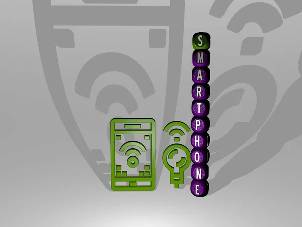 Графічне Зображення Смартфона Вертикально Поряд Текстом Побудованим Навколо Піктограми Металевими — стокове фото
