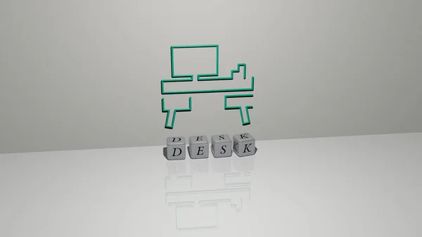Представление Стола Иконкой Стене Текста Упорядоченного Металлическими Кубическими Буквами Зеркальном — стоковое фото