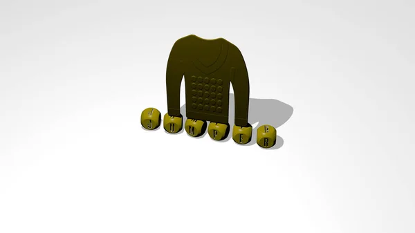 Graficzny Obraz Trójwymiarowy Skoczka Pionowo Wraz Tekstem Budowanym Metalicznymi Literami — Zdjęcie stockowe