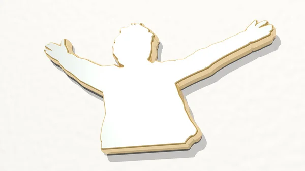 Точки Зрения Человека Стене Толстая Скульптура Металлических Материалов Рендеринга — стоковое фото