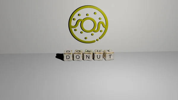 Representação Donut Com Ícone Parede Texto Dispostos Por Letras Cúbicas — Fotografia de Stock