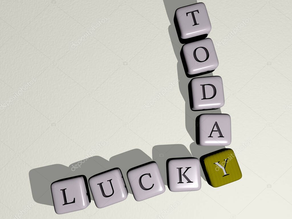 LUCKY TODAY combined by dice letters and color crossing for the related meanings of the concept. illustration and background