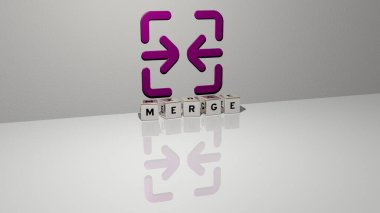 3D grafiksel görüntü, üst perspektiften metalik kübik harflerle oluşturulan metinlerle dikey olarak birleşir, konsept sunum ve slayt gösterileri için mükemmeldir. Resim ve simge