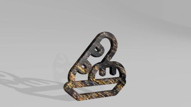 Parlak metalik bir heykelin ışık arkaplanına yansıtılan gölgesinin 3 boyutlu çizimi ile yapılmış bir ekmek tablosu. yemek ve kahvaltı