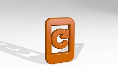 Işık arka planında gölgesi olan parlak metalik bir heykelin üç boyutlu bir illüstrasyonuyla yapılan TELEFON Hareketi. cep telefonu ve iş