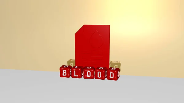 Graphical Image Blood Vertically Text Built Metallic Cubic Letters Top — Stock Photo, Image