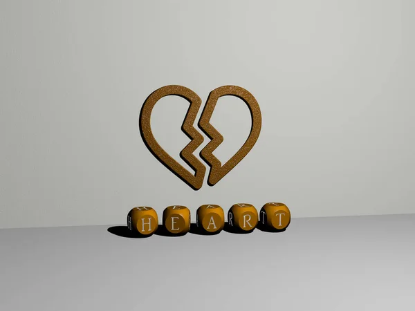 Grafisk Bild Heart Vertikalt Tillsammans Med Text Byggd Metalliska Kubikbokstäver — Stockfoto