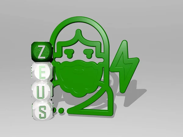 Illustration Zeus Graphics Text Icon Made Metallic Dice Letters Related — Stock Photo, Image